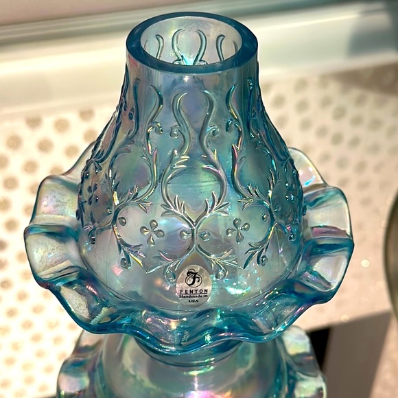 Fenton aqua blue Spanish lace carnival glass fairy light never used - Picture 2 of 6